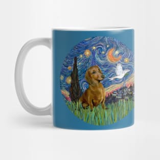 Starry Night (Van Gogh inspired) with a Brown/red Dachshund Mug